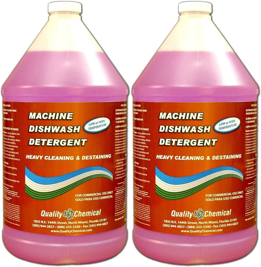Quality Chemical Heavy Duty Liquid Alkaline Commercial Dishwasher Detergent - Industrial-Grade Formula Dissolves Food Stains, Grease, Grime and Residue - No Pre-Rinse Needed - 128oz (2 Count)