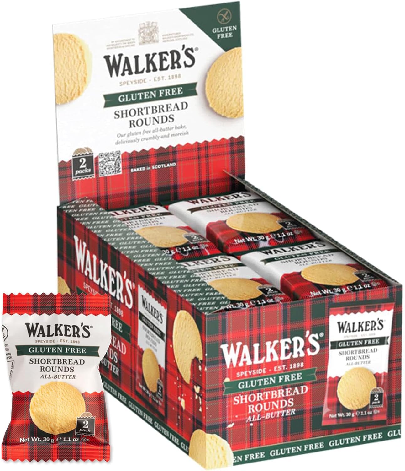 Walker’s All-Butter Shortbread Rounds, Gluten Free Cookies - Individually Wrapped (Pack of 24) - Authentic Shortbread Cookies from Scotland