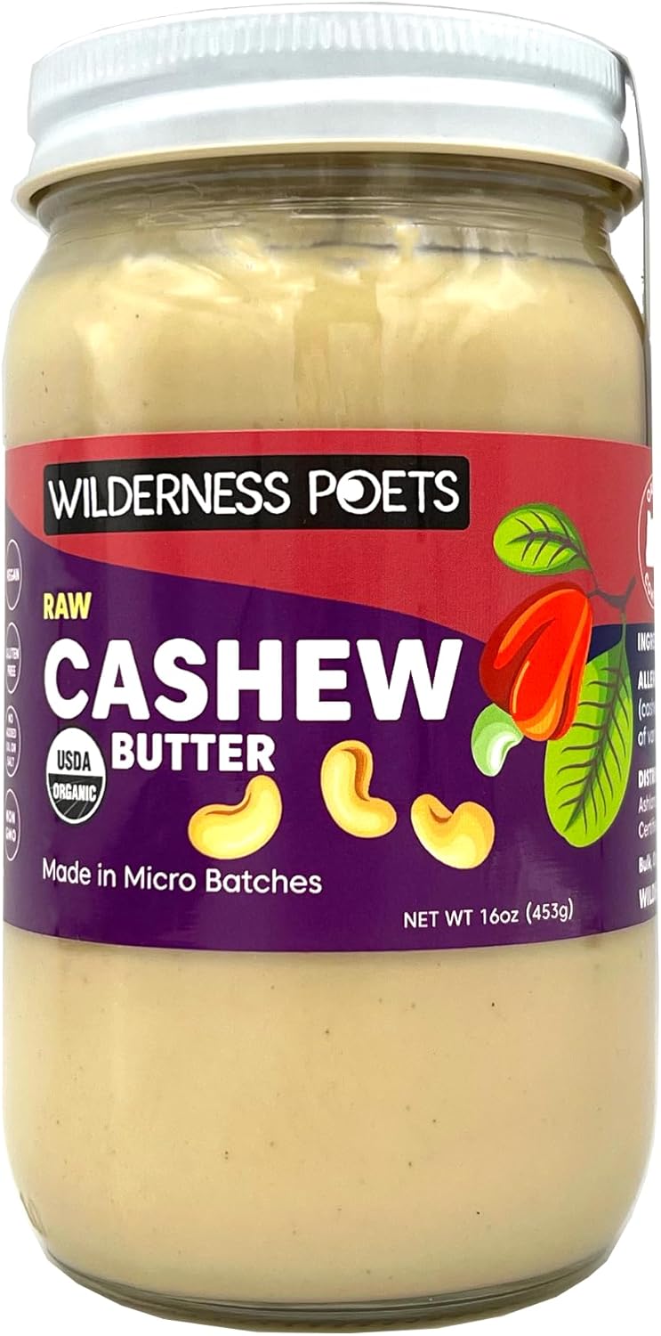 Wilderness Poets, Organic Cashew Butter - Raw, Vegan, Paleo, No Added Sugar - 16 Ounce (Pack of 1)