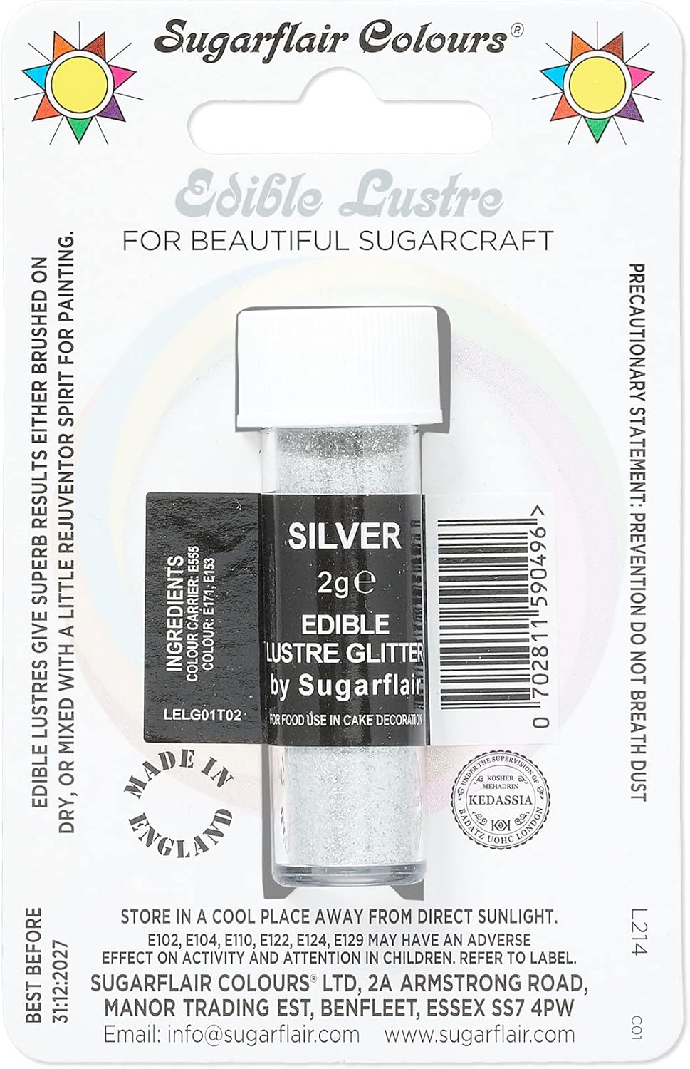 Sugarflair SILVER Sugarcraft Edible Lustre Glitter Sparkly Shimmer Decorating