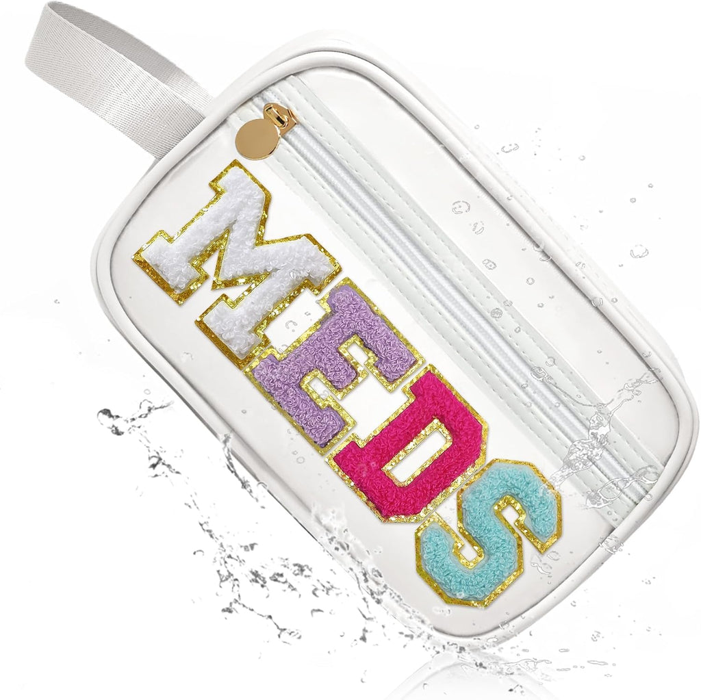 COSHAYSOO Clear MEDS Bag Travel Medicine Zipper Pouch Small Medication Drug Pills Storage Case, Preppy Cute Cruise Air Car Traveling Essentials Accessories Organizer Easter Gift for Women Teen Girls