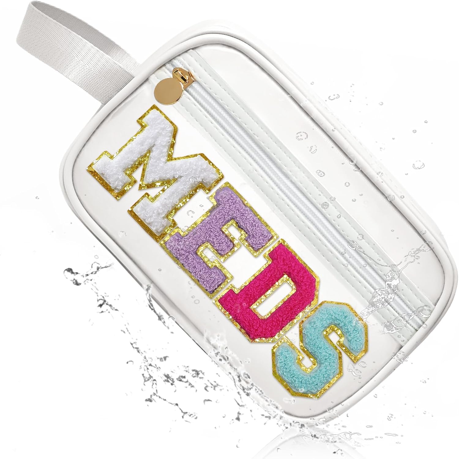 COSHAYSOO Clear MEDS Bag Travel Medicine Zipper Pouch Small Medication Drug Pills Storage Case, Preppy Cute Cruise Air Car Traveling Essentials Accessories Organizer Easter Gift for Women Teen Girls