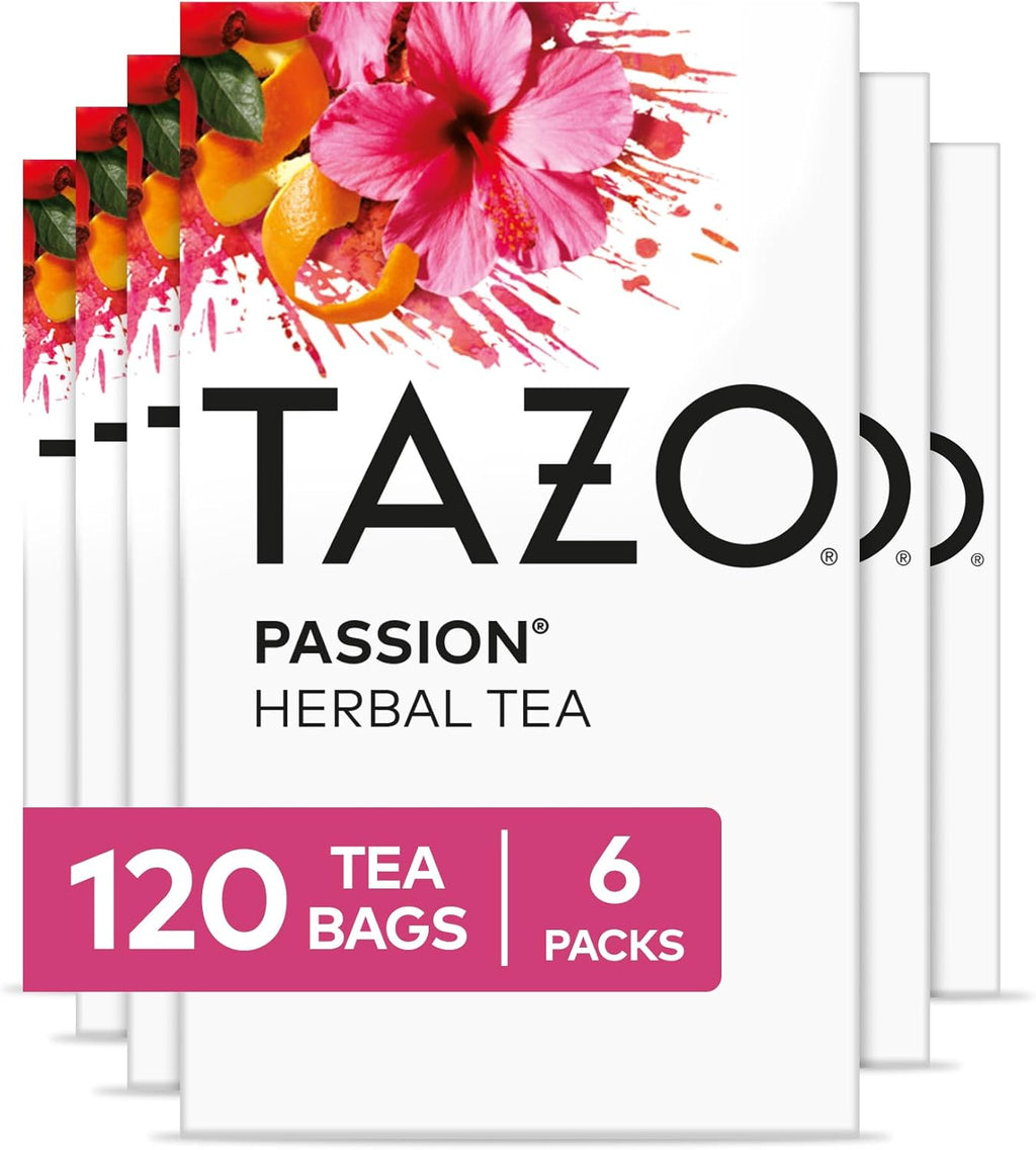TAZO Passion Herbal Tea Bags, Iced or Hot, Caffeine-Free, 120 Total Tea Bags (20ct - Pack of 6)