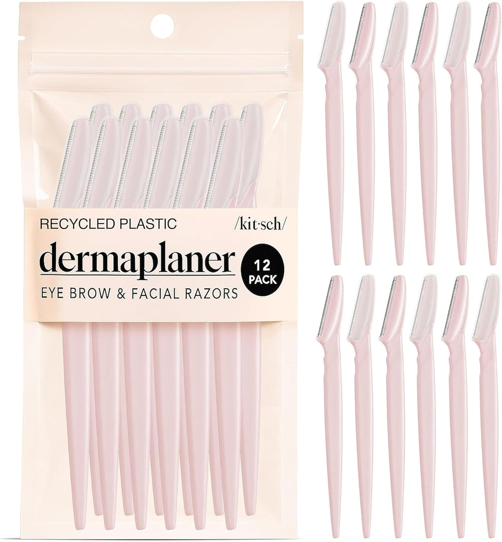 Kitsch Dermaplane Razor for Women Face – Face Razors for Women & Men, Eyebrow Trimmer & Face Shaver – Exfoliating Facial Razor & Skin Care Tool for Smoother Skin - Blush, 12 pcs