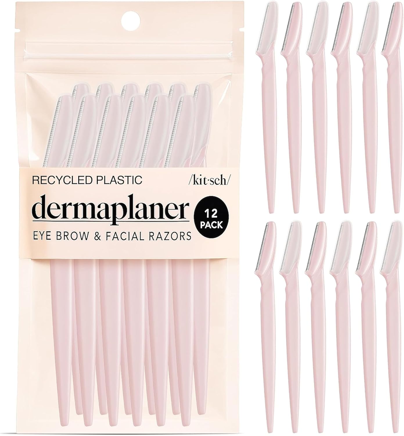 Kitsch Dermaplane Razor for Women Face – Face Razors for Women & Men, Eyebrow Trimmer & Face Shaver – Exfoliating Facial Razor & Skin Care Tool for Smoother Skin - Blush, 12 pcs