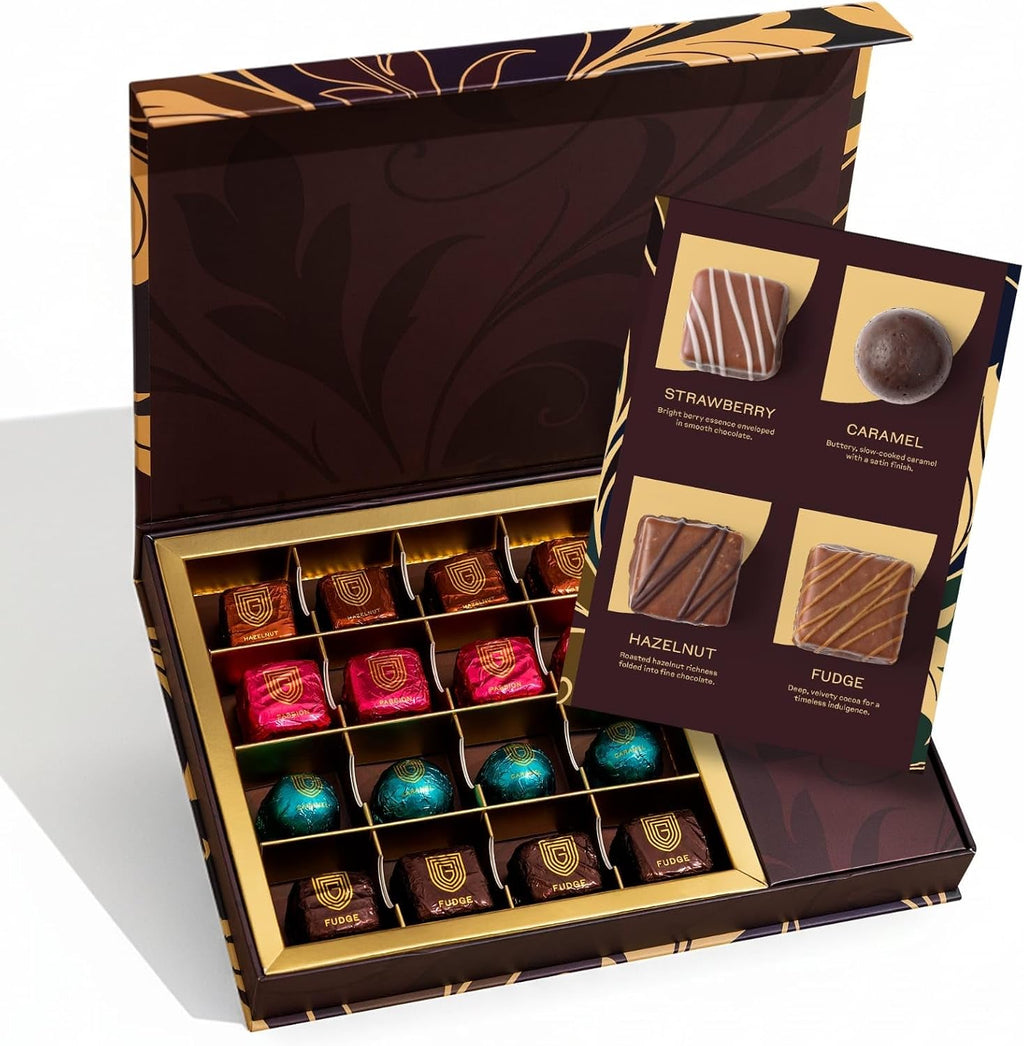 Gourmet Chocolate Gift Box | Easter Assorted Chocolate Box with Strawberry, Caramel, Hazelnut & Fudge Flavors | Premium Candy Gift Set for Holiday. 16 pcs.
