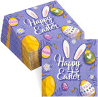 ibohr 50Pcs Easter Napkins, Cute Cocktail Napkins with Eggs & Carrots, 6.5 Inch Disposable Paper Napkins for Easter Party Supplies, Spring Table Decor