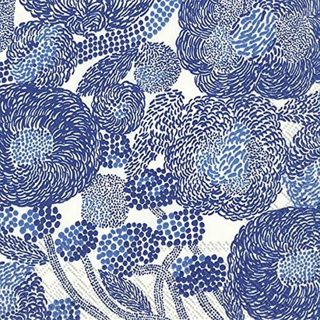 IHR Ideal Home Range Party Napkins Marimekko Disposable 3-Ply Paper Lunch Napkin Pack, 6.5" x 6.5", Mynsteri Cream/Blue, 20-Count