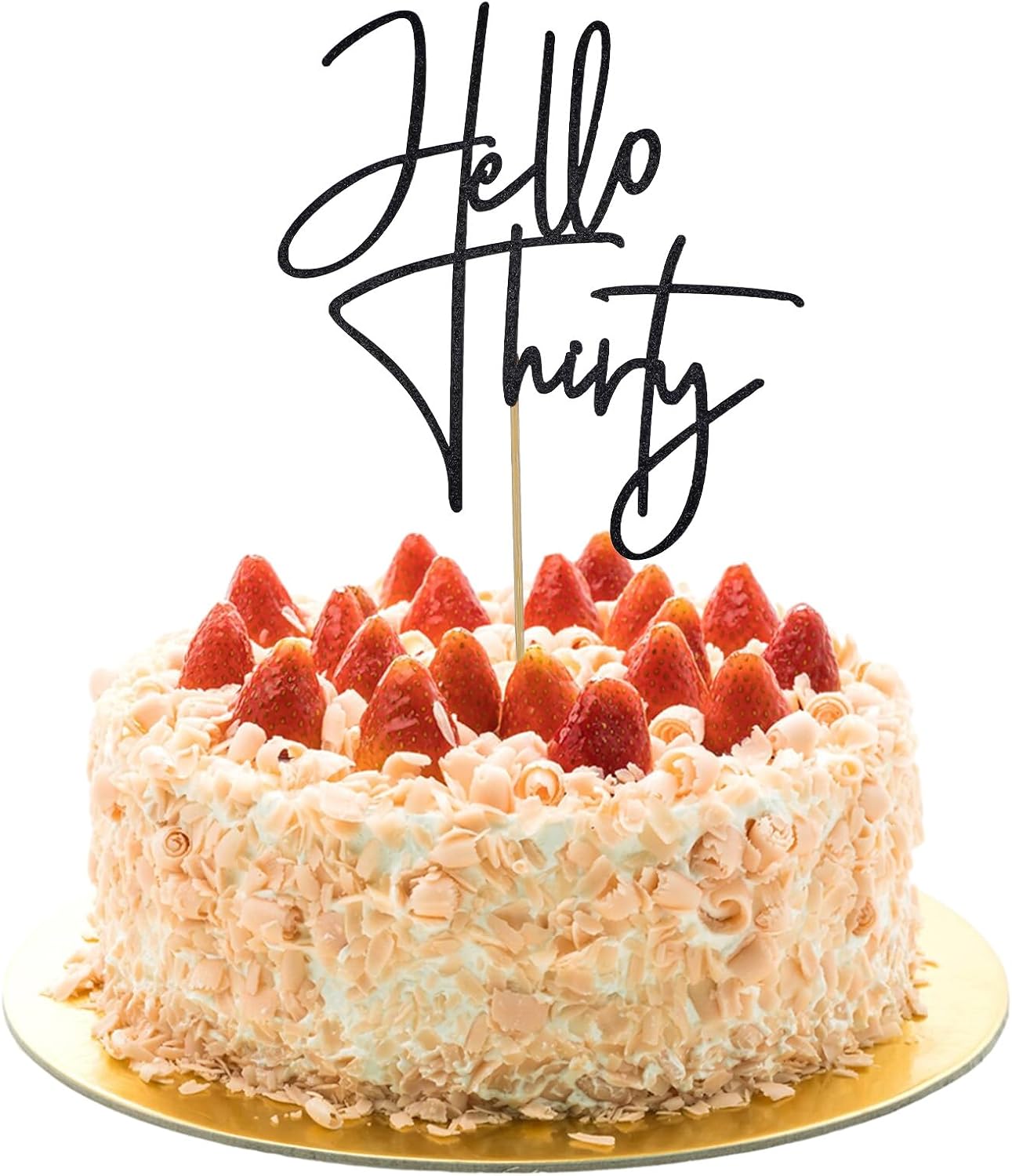 Hello Thirty Cake Topper, Black Glitter 30th Birthday Cake Topper Happy 30th Birthday Anniversary Party Decorations Supplies for Her and Him(Black 2)