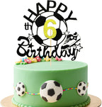 1Pc Black Soccer Happy 6th Birthday Cake Topper - Glitter Football Cake Decoration for 6 Year Old Soccer Theme Birthday Party Cake Decor Supplies