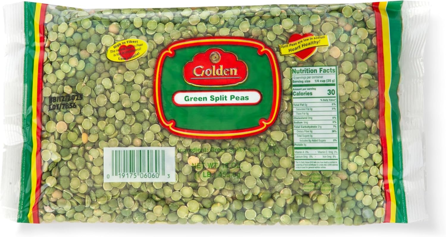 GOLDEN Green Split Peas | Dried Split Peas 16 oz (1 lb) Packet | All-Natural Legume | Perfect for Split Pea Soup, Stews, Purees & Vegetarian Pantry Staple