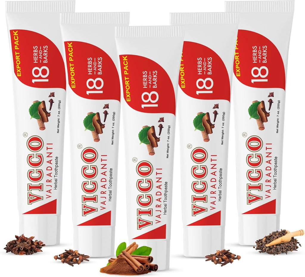 Vicco Vajradanti Ayurvedic Herbal Toothpaste for Oral Care & Gum Health by Vicco – 70 Year Legacy of Ayurveda, with 18 Ayurvedic Herbs & Barks, Fluoride-Free, Vegan – 3.53 oz (5 Pack)