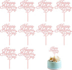 Mother's Day Cake Topper, 10pcs Acrylic Happy Mother's Day Cupcake Topper for Birthday Mother's Day Cake Party Decoration Supplies (Pink -1)