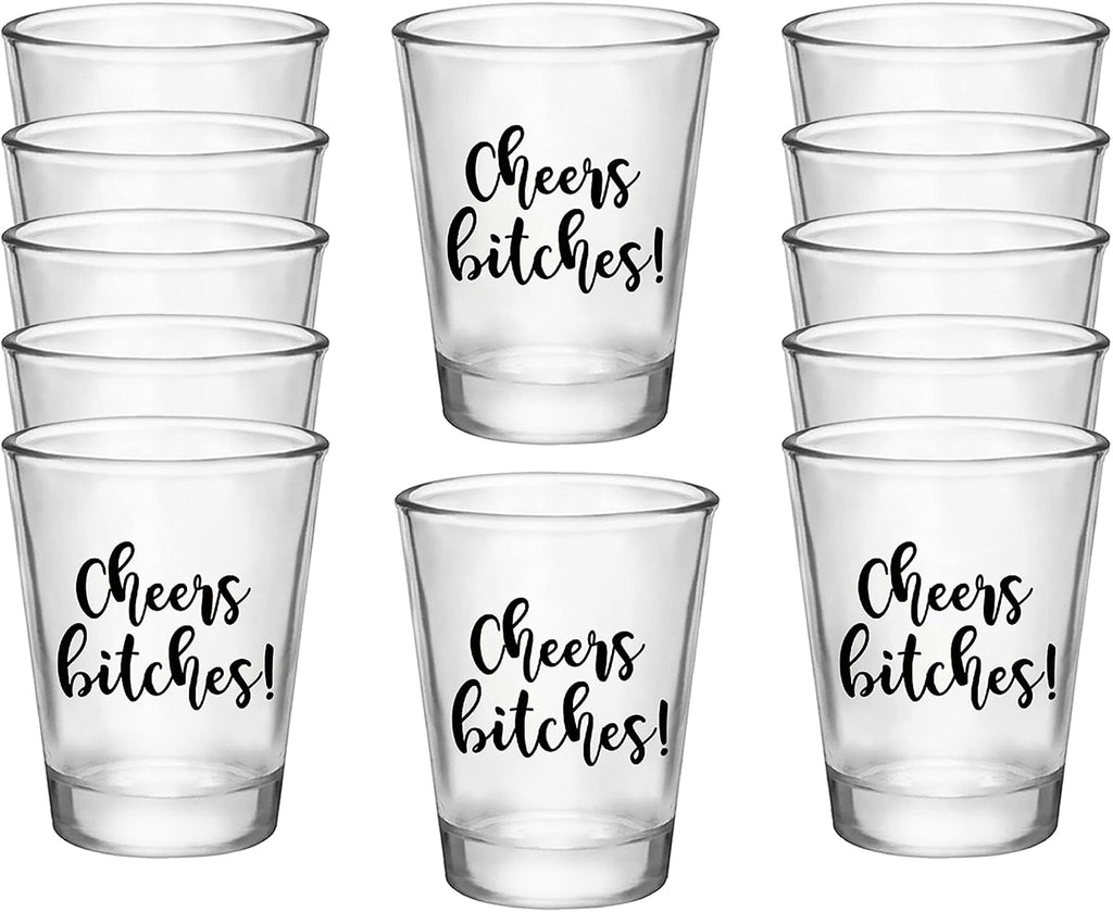 Cheers Bitches Shot Glasses – 12 PCS 1.75oz Each - Girls Night, Bachelorette Decorations, Ladies Night Favors, and Bridesmaid Party Supplies - Bachelorette Party Shot Glasses