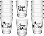 Cheers Bitches Shot Glasses – 12 PCS 1.75oz Each - Girls Night, Bachelorette Decorations, Ladies Night Favors, and Bridesmaid Party Supplies - Bachelorette Party Shot Glasses
