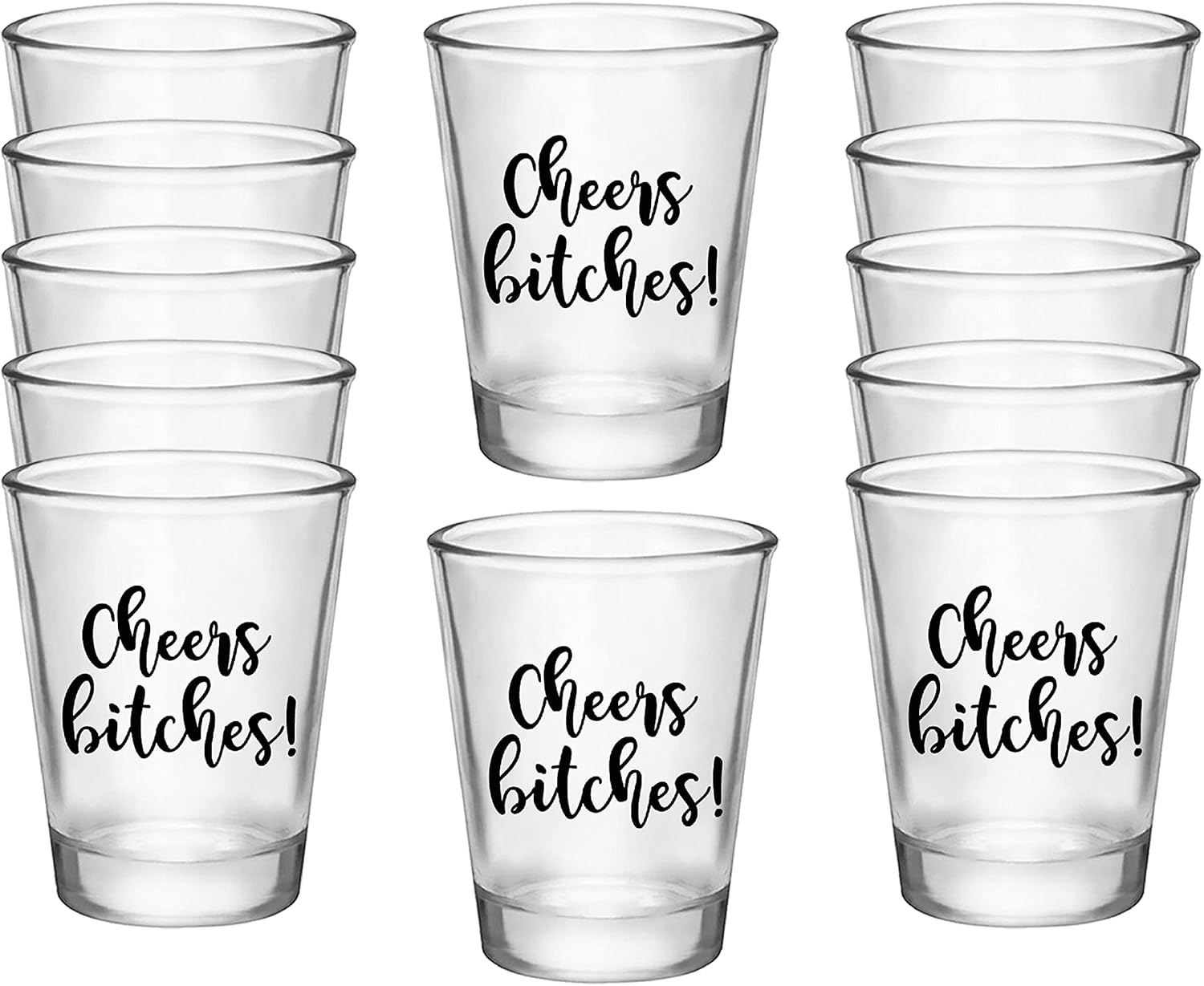 Cheers Bitches Shot Glasses – 12 PCS 1.75oz Each - Girls Night, Bachelorette Decorations, Ladies Night Favors, and Bridesmaid Party Supplies - Bachelorette Party Shot Glasses