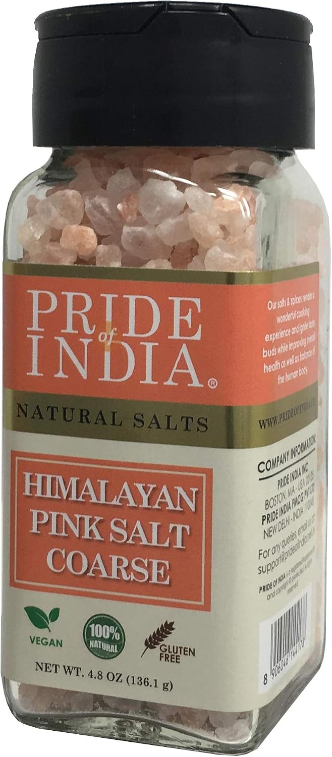 Pride Of India Pure Himalayan Pink Salt | Enriched w/ 84+ Natural Minerals | Coarse Salt Grind | Rock Salt | Dual Sifter | 4.8 oz (136.1 gm) Jar