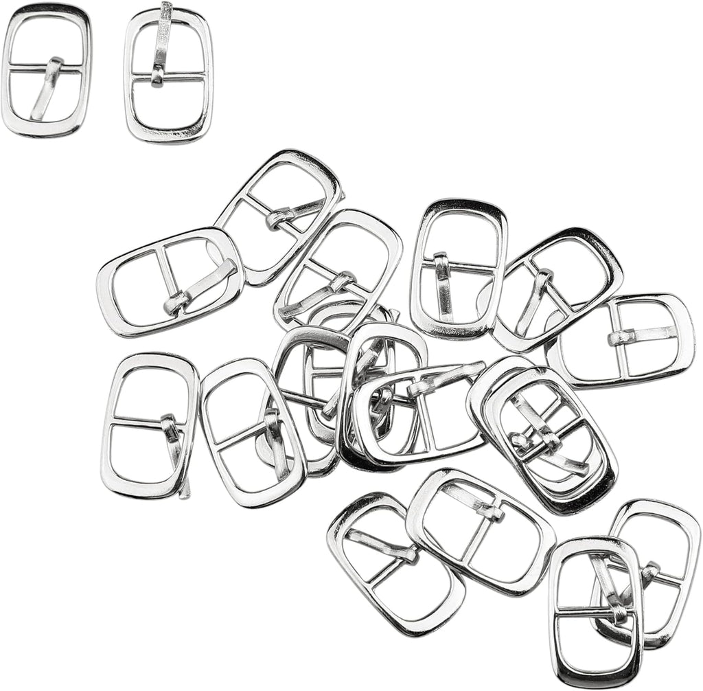 uxcell 20 Pcs Rectangular Metallic Single Prong Pin Shoes Buckles