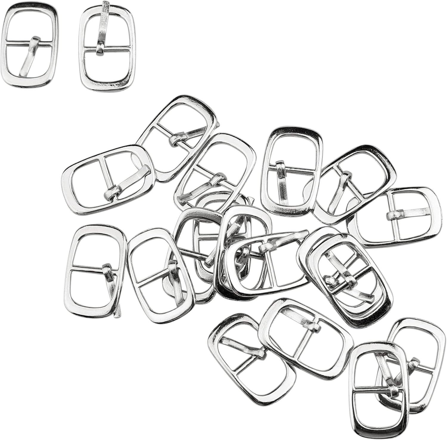 uxcell 20 Pcs Rectangular Metallic Single Prong Pin Shoes Buckles