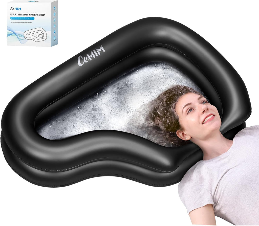 Inflatable Portable Shampoo Bowl,Hair Washing Bowl with Drain Hose & Neck Support, PVC Inflatable Shampoo Bowl for Bedridden Patients, Disabled, Seniors, Kids, Home Care