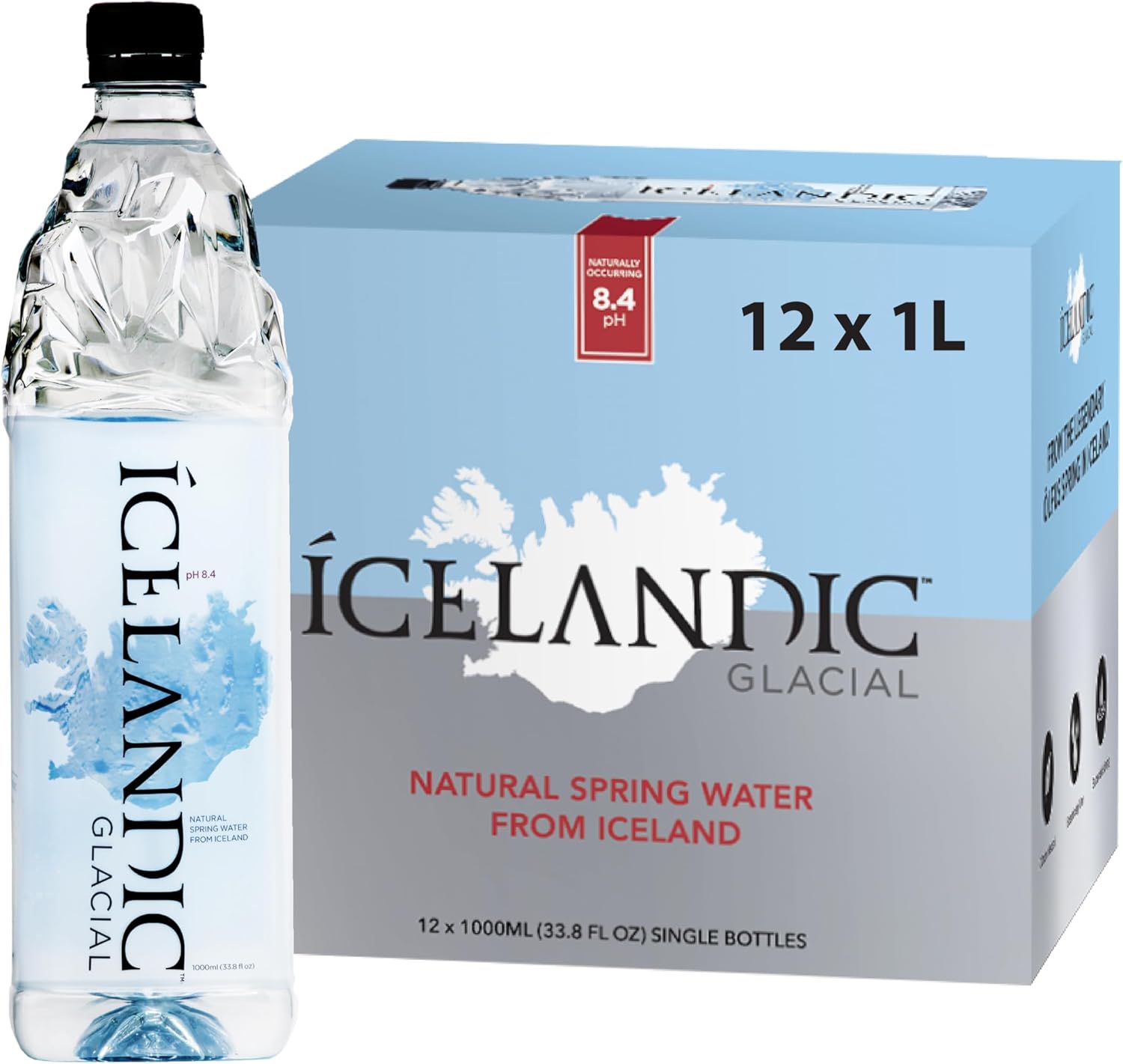 Icelandic Glacial Natural Spring Alkaline Water, 33.81 Fl Oz (Pack of 12), 405.6 Fl Oz