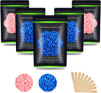 Hard Wax Beans 17.5Oz, Hair Removal Body European Brazilian Pearl Waxing Beads For Women Men Include 10 Waxing Spatulas For Bikini, Eyebrow, Face, Armpit 5 Packs