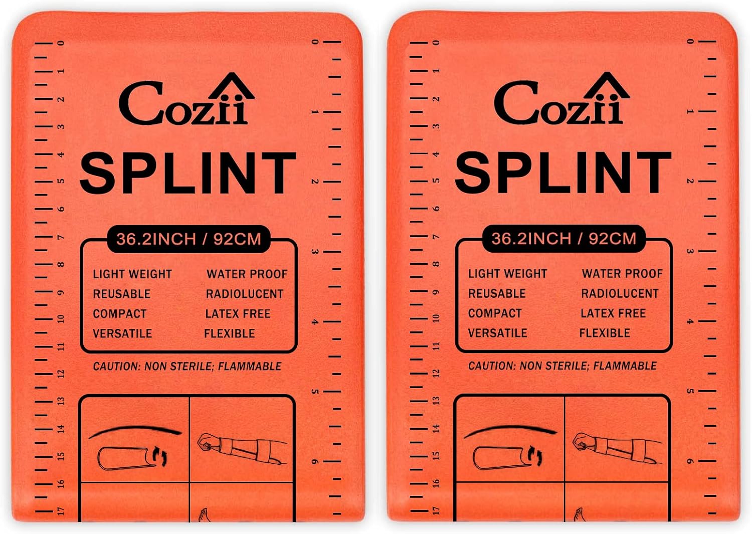 Cozii First Aid Splint, 36" X 4.3" Universal Aluminum Splints Kit, Waterproof First Aid Medical Tactical Field Splint for Arm Leg Broken Bones Fracture Treatment (2Pcs)