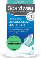 ScarAway Advanced Clear Silicone Scar Sheets, Medical Grade Silicone Strips (1.5" x 3") Scar Treatment and Prevention for Surgical, Burn, Body, Hypertrophic & Keloid Scar Treatment, 6 Clear Sheets
