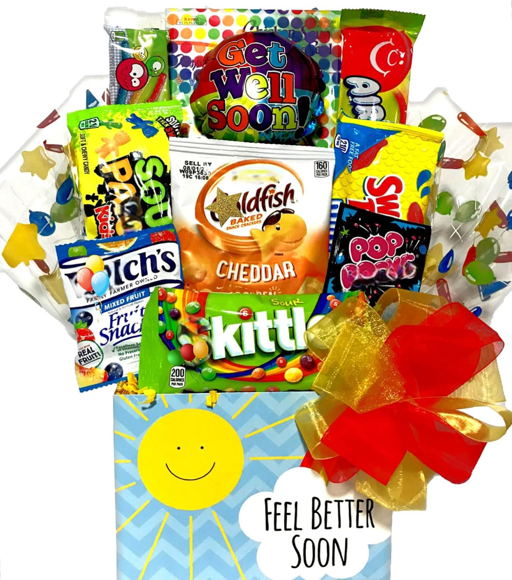 Feel Better Soon Candy Bouquet -Variety Of Candy GIFT BOX -Great to send wishes of Recovery - Get Well Gift with Snacks