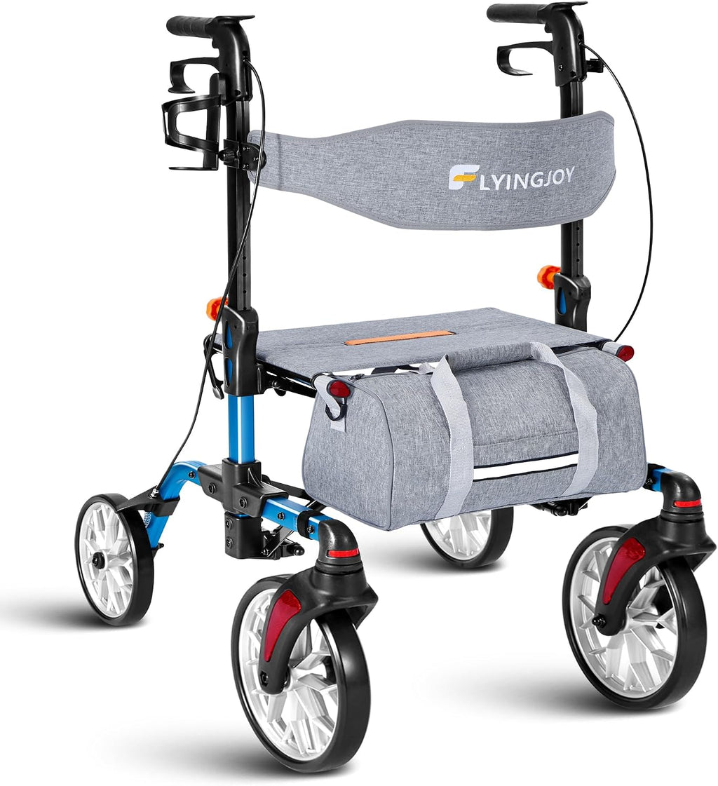 Lightweight Rollator Walker with Seat for Seniors,Foldable Rolling Walker with 4 Wheels and Brakes, All Terrain 360° Front Wheel Mobility Aid with 8” Puncture-Proof Tires, 300 lbs Capacity