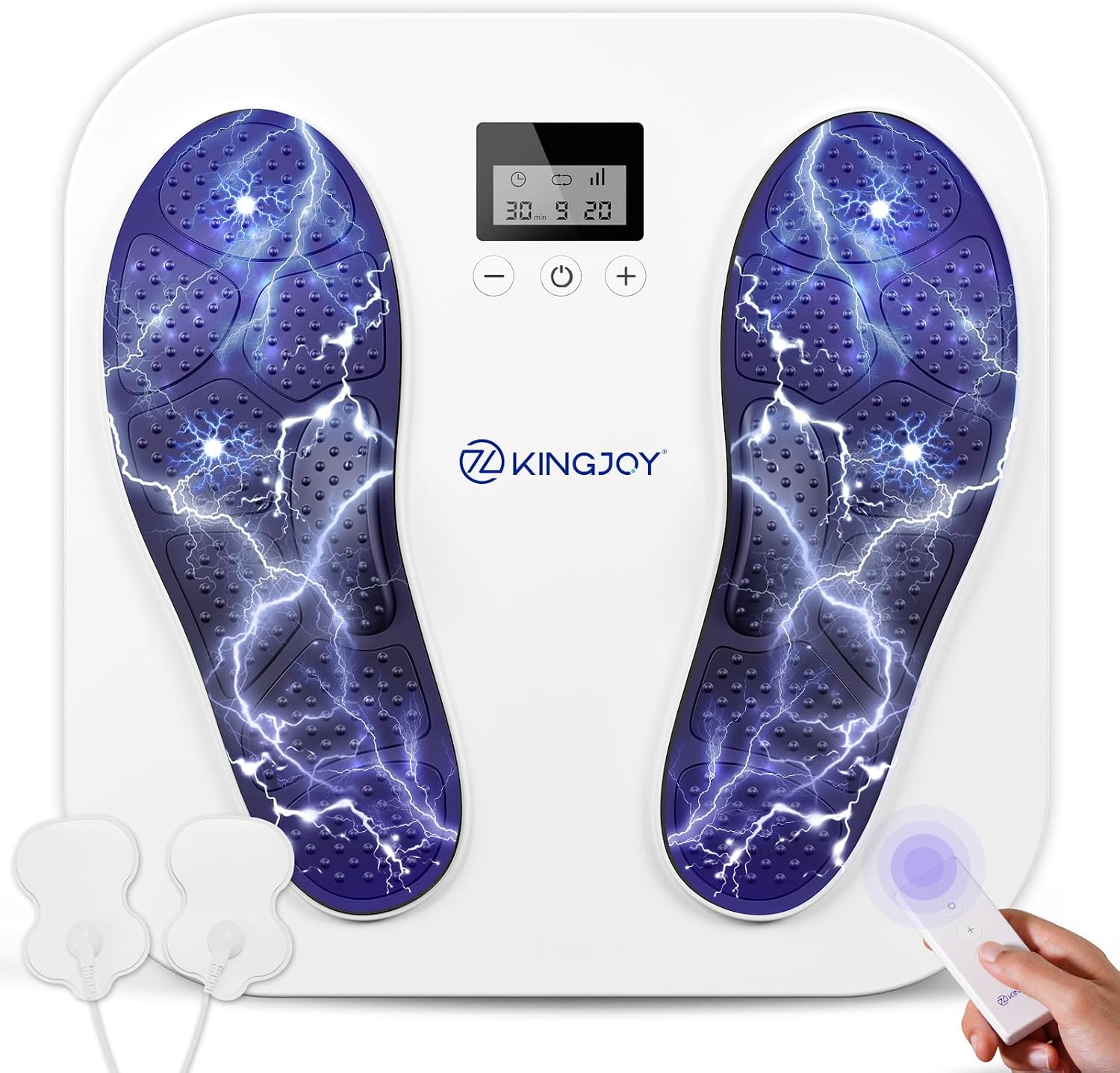 KINGJOY Foot Massager for Neuropathy, Rechargeable EMS TENS Foot Stimulator with 10 Modes 20 Intensities for Circulation Plantar Fasciitis & Swelling Pain Relief, Gifts for Women Men-White