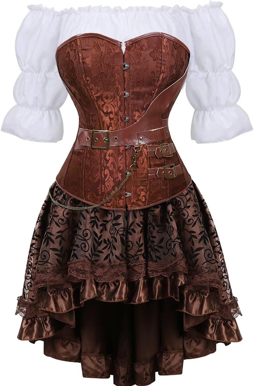 Corset Dress 3 Set Skirt Tutu Set Corsets for Women Steampunk Gothic Punk Leather Bustier Pirate Costume