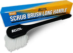 Stiff Hand Scrub Brush, Large Handle Heavy Duty Tire and Wheel Cleaning Tool, Outdoor Boat Scrubber with Handle, Carpet Cleaner, All-Purpose Cleaning Brush