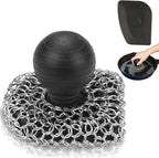 Cast Iron Scrubber with Pan Scraper, 316 Chainmail Scrubber, Upgraded Chain Mail Scrubber Sponge, Cast Iron Cleaner for Pan Skillet Wok Carbon Steel, Dutch Oven Metal Brush Cleaning Kit, Black