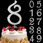 Large Number 8 Cake Topper Bling Rhinestone Number Cake Toppers 8th Birthday Cake Topper, Anniversary Cake Toppers, 16 18 21 30 40 50 60 70 80 90 Birthday Anniversary Cake Decorations (8, Silver)