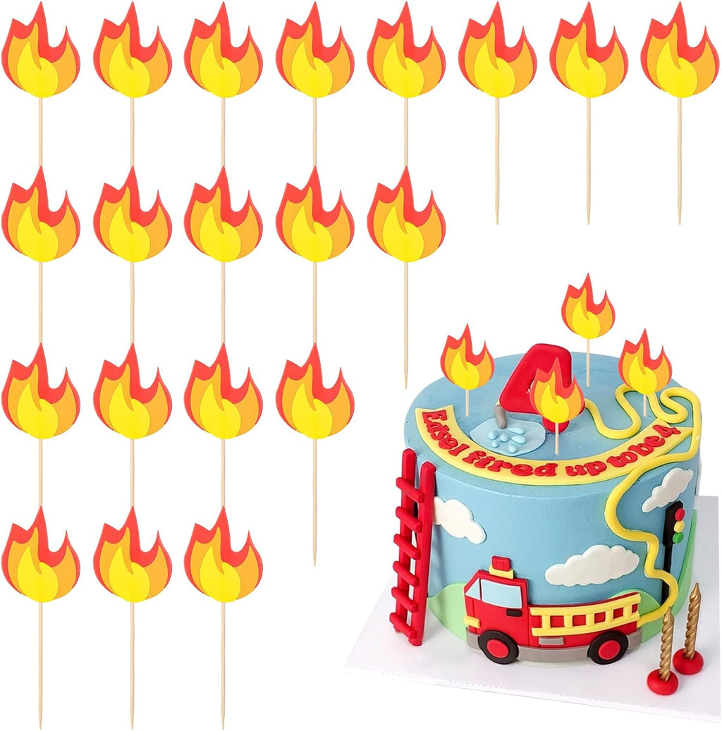 20 Pcs Fire Truck Cake Topper, Fireman Cupcake Toppers Fire Truck Birthday Party Supplies, Fire Theme Birthday Party Cake Decoration Supplies