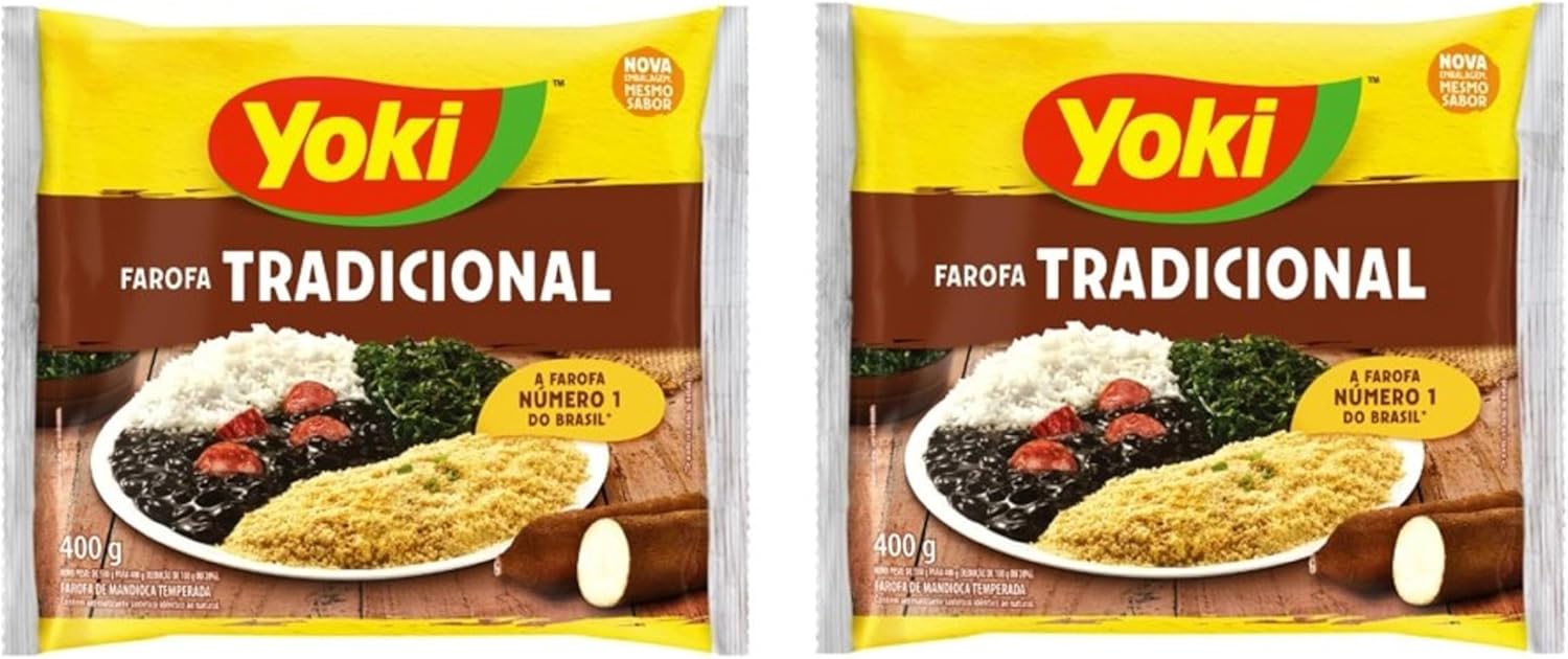 Yoki Seasoned Cassava Flour Farofa de Mandioca Pronta 400g, 14 Ounce (2 Pack)