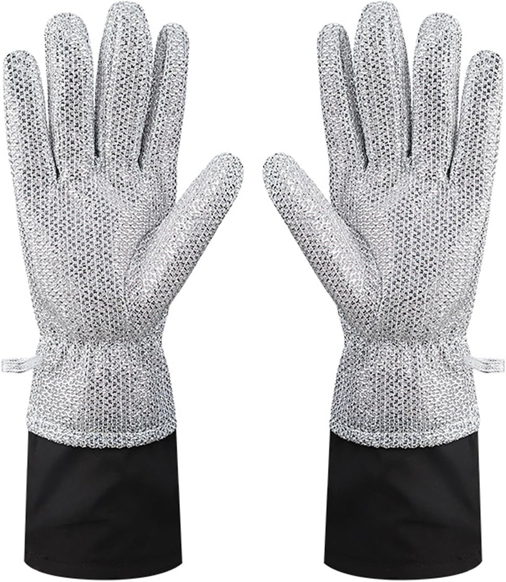 Wire Dishwashing Gloves，Multipurpose Non-Scratch Scrubbing Waterproof Anti-Hot & Oil-Resistance Kitchen Cleaning Gloves