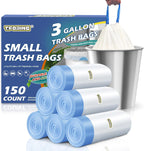 150 Count 3 Gallon Small Trash Bags Drawstring - 0.96 Mil White Garbage Bags Unscented for Bathroom, 12 Liter Strong Plastic Wastebasket Bin Liners for Toilet Office and Bedroom