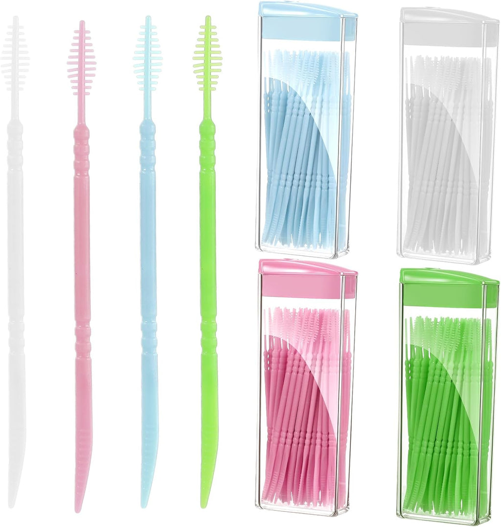 240Pcs Plastic Double Head Toothpick, Doctors Brush Picks for Teeth, Double Floss Picks Plastic Bristle 2-in-1 Dental Floss Interdental Brushes Disposable Oral Care Teeth Clean Stick