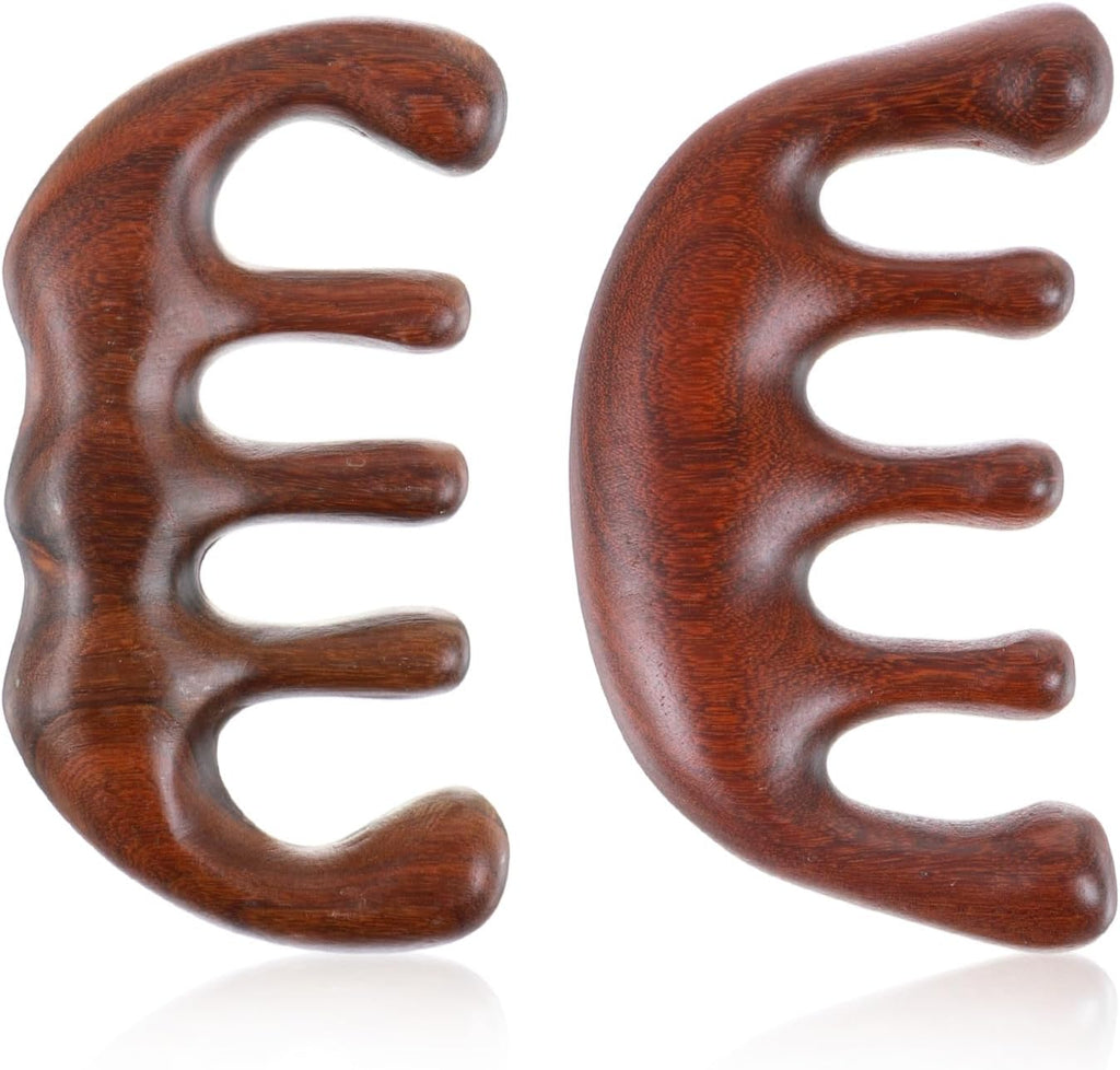 Ouligay 2PCS Wooden Scalp Massager Comb Sandalwood Loc Comb Scalp Comb Wood Gua Sha Head Massage Tool for Hair Growth Wide Tooth Combs for Women Men