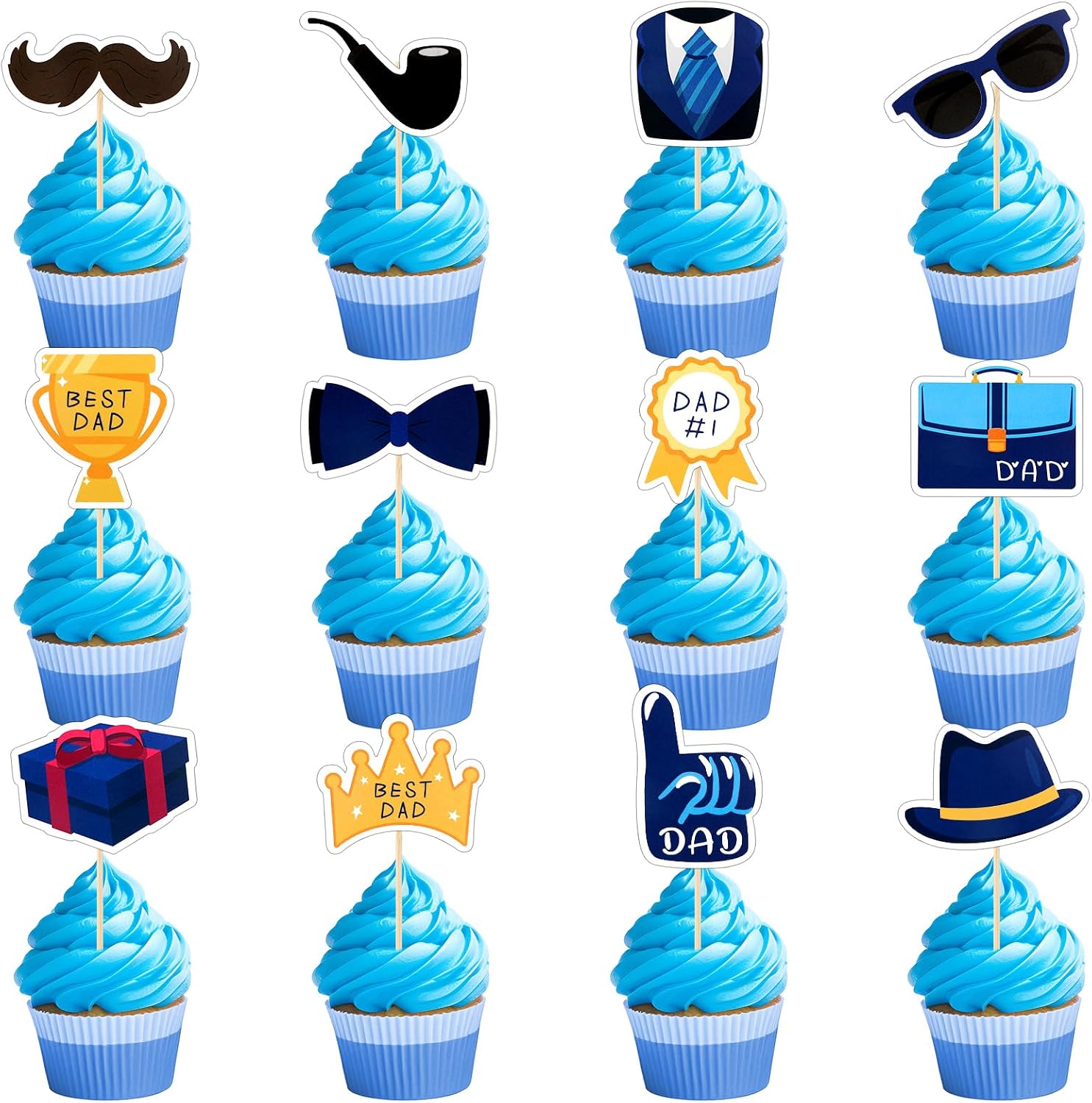 Best Dad Cupcake Toppers Happy Father's Day Cupcake Picks Birthday Party Cake Decoration for Dad Happy Birthday to Dad Father's Day Toothpicks with Suit Brief Case Trophy for Dad