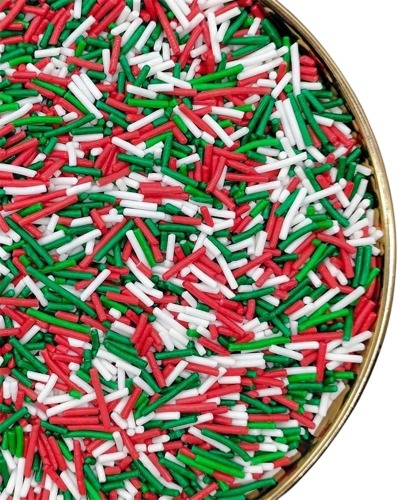 Christmas Jimmies Cake Sprinkles,Green Red White Cookie Sprinkles,Sugar Pearl, Edible Candy Pearls Sprinkles - Holiday Cake Sprinkles for Baking Cupcake and Cake Topper for Cake Cupcake Decorationg (Christmas)