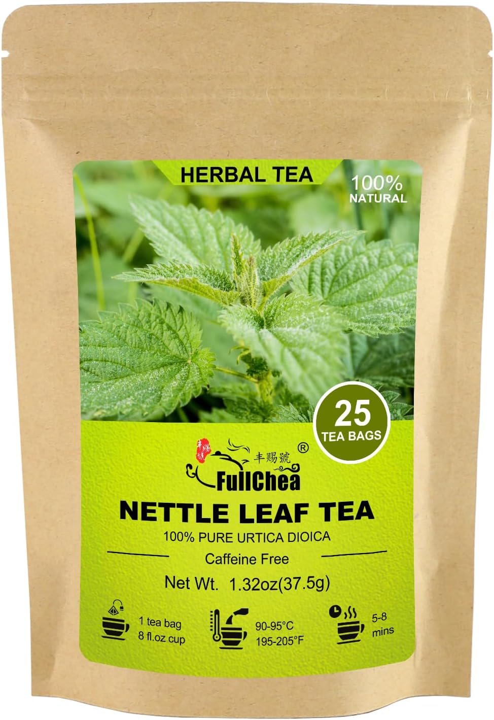 FullChea - Nettle Leaf Tea Bags, 25 Teabags, 1.5g/bag - Naturally Stinging Nettle Tea - Support Eye Health & Strengthen Bones