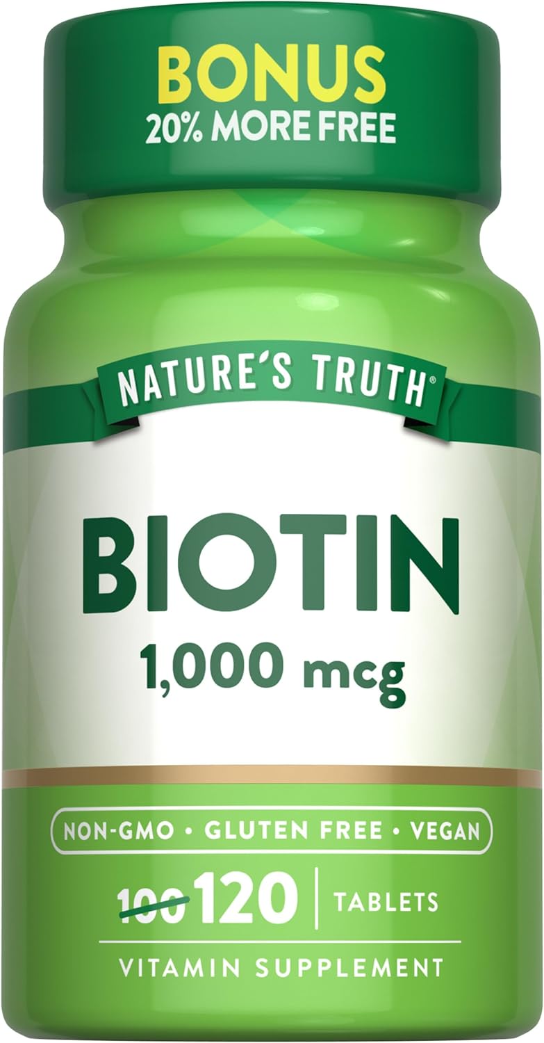 Nature's Truth Biotin 1000mcg | 120 Tablets | Vegan, Non-GMO, Gluten Free Supplement