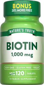 Nature's Truth Biotin 1000mcg | 120 Tablets | Vegan, Non-GMO, Gluten Free Supplement