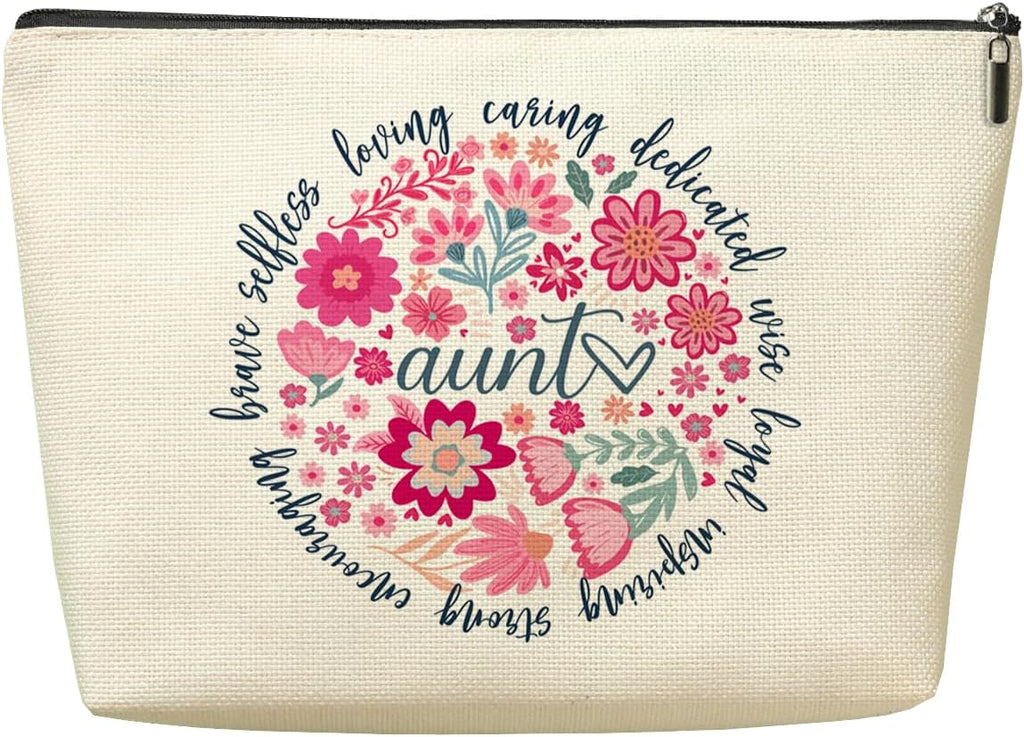 Aunt Gifts Makeup Bag，Auntie Gift Ideas,Aunt Birthday Gifts for Women Auntie New Aunts Mother's Day Appreciation Cosmetic Bags,Abstract Floral Zipper Pouch Travel Toiletry Bag Accessories Organizer