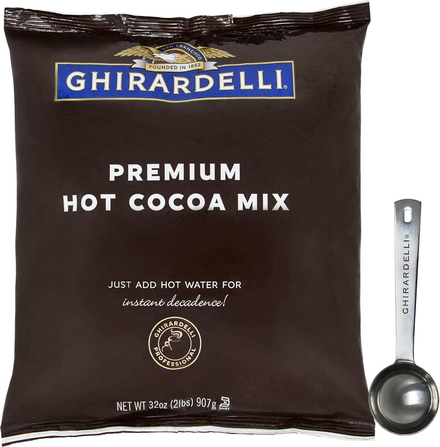 Ghirardelli Chocolate - Premium Hot Cocoa 2 lb pouch with Ghirardelli Stamped Barista Spoon