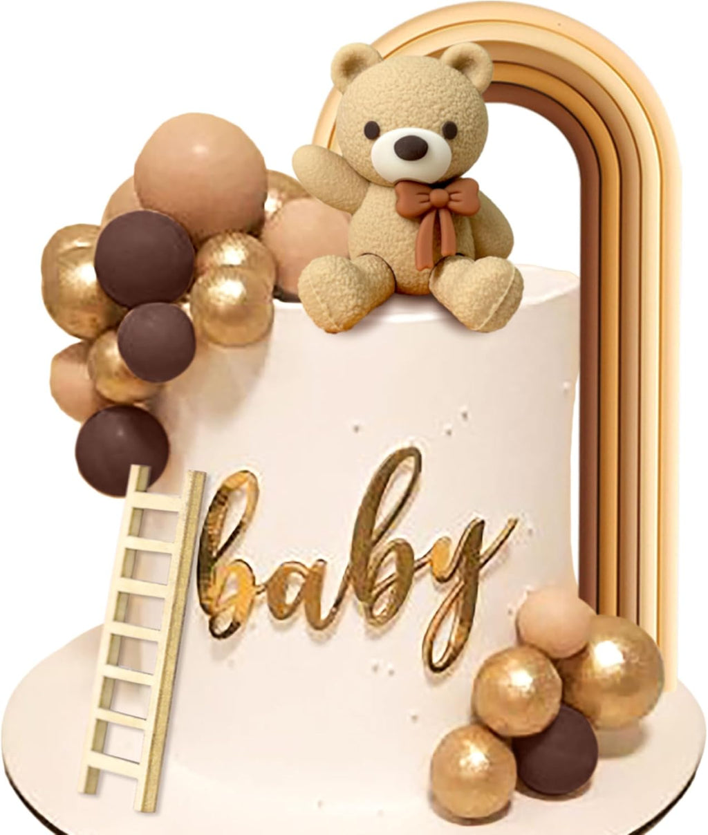 LaVenty Brown Bear Cake Decoration Beige Brown Balls Cake Topper Boho Bears Cake Cake Decoration Baby Shower Birthday Cake Decoration