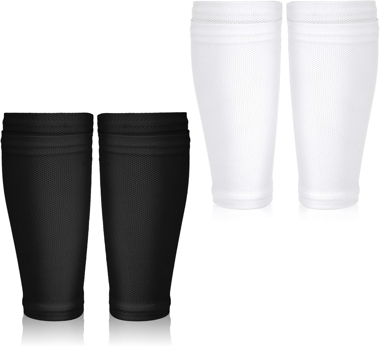 2 Pairs Shin Guard Sleeves, Soccer Shin Guard Covers Soft Soccer Sock Sleeves Shins Pads Socks Breathable Shins Pads Holders for Man Woman Adults Beginners Sport Football Black & White